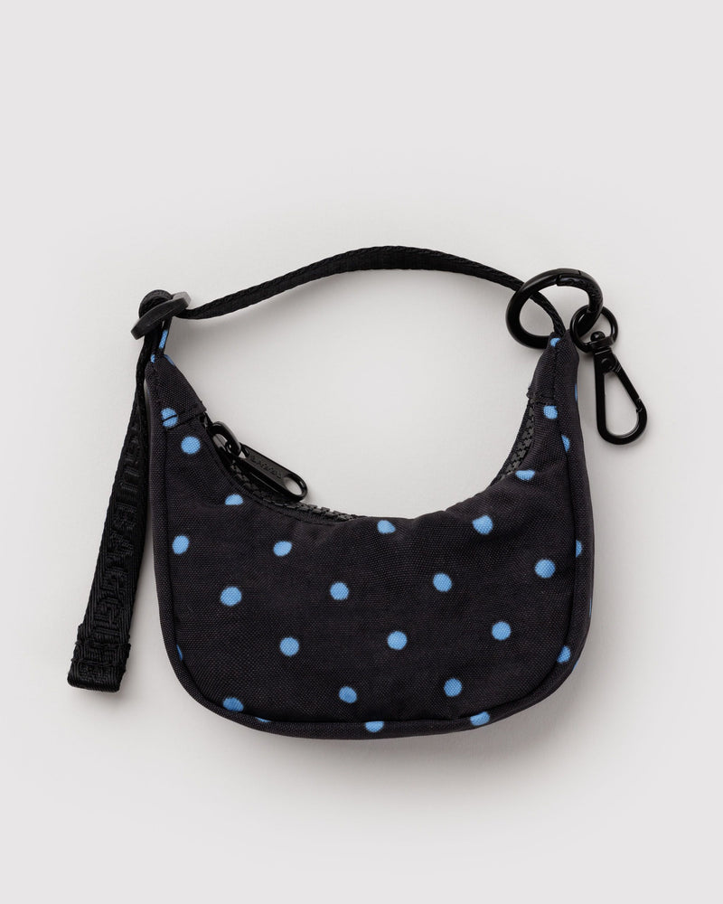 BAGGU Wholesale  Crescent Bag Charm - Black and Sky Blue Micro Dot