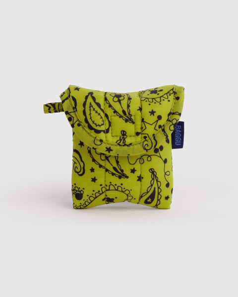 BAGGU Wholesale Cases & Sleeves Puffy Earbuds Case - Chartreuse Paisley