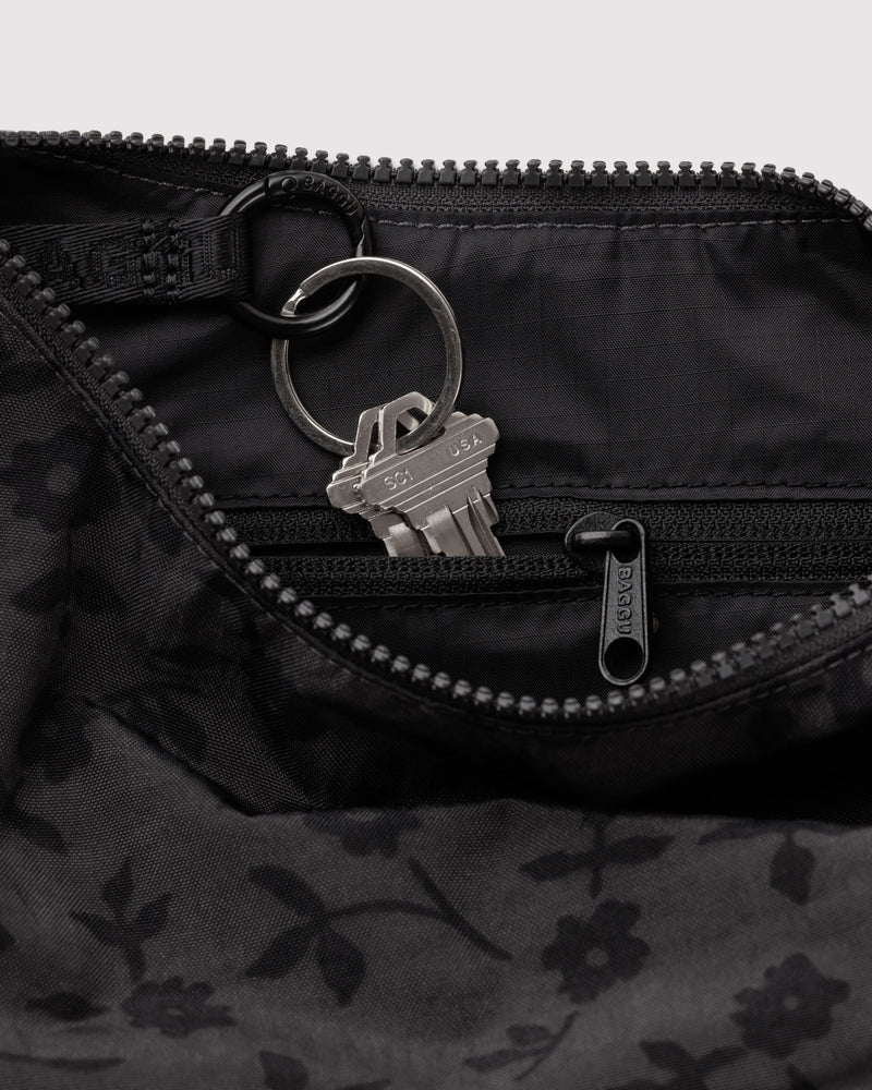 BAGGU Wholesale  Small Nylon Crescent Bag - Charcoal Ditsy Floral