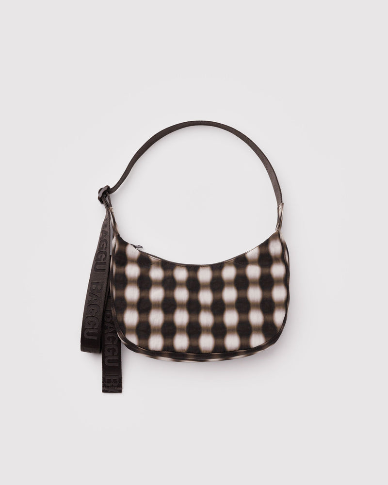 BAGGU Wholesale  Small Nylon Crescent Bag - Blurred Gingham Brown