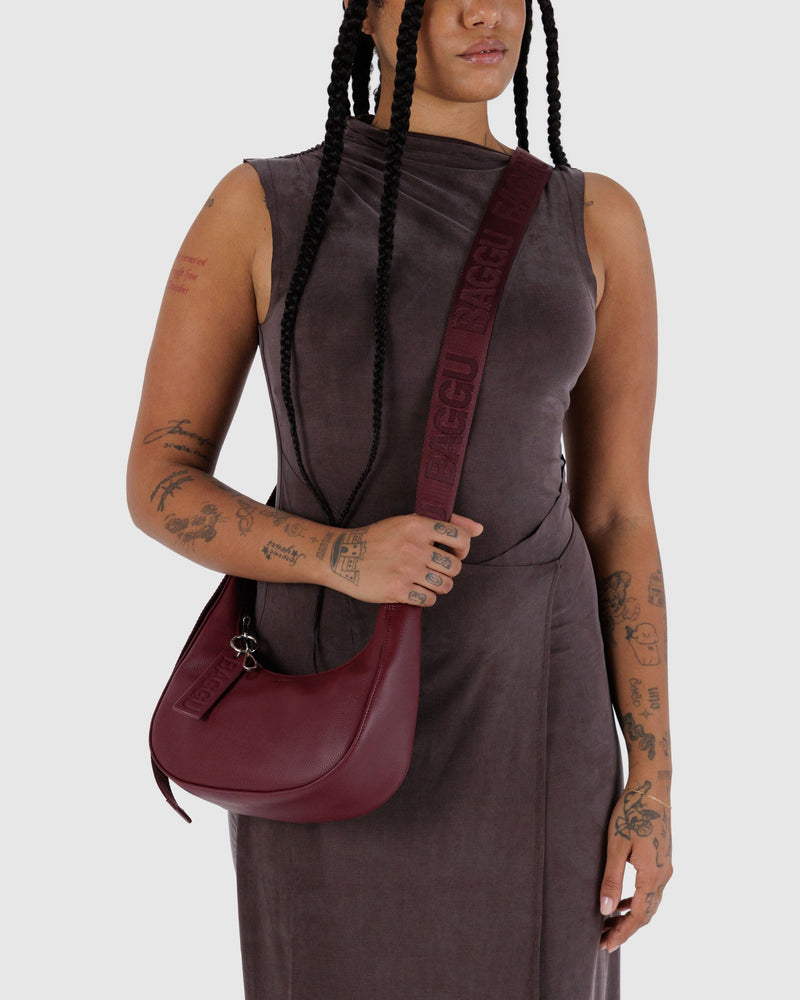 BAGGU Wholesale  Small Recycled Leather Crescent Bag - Mahogany