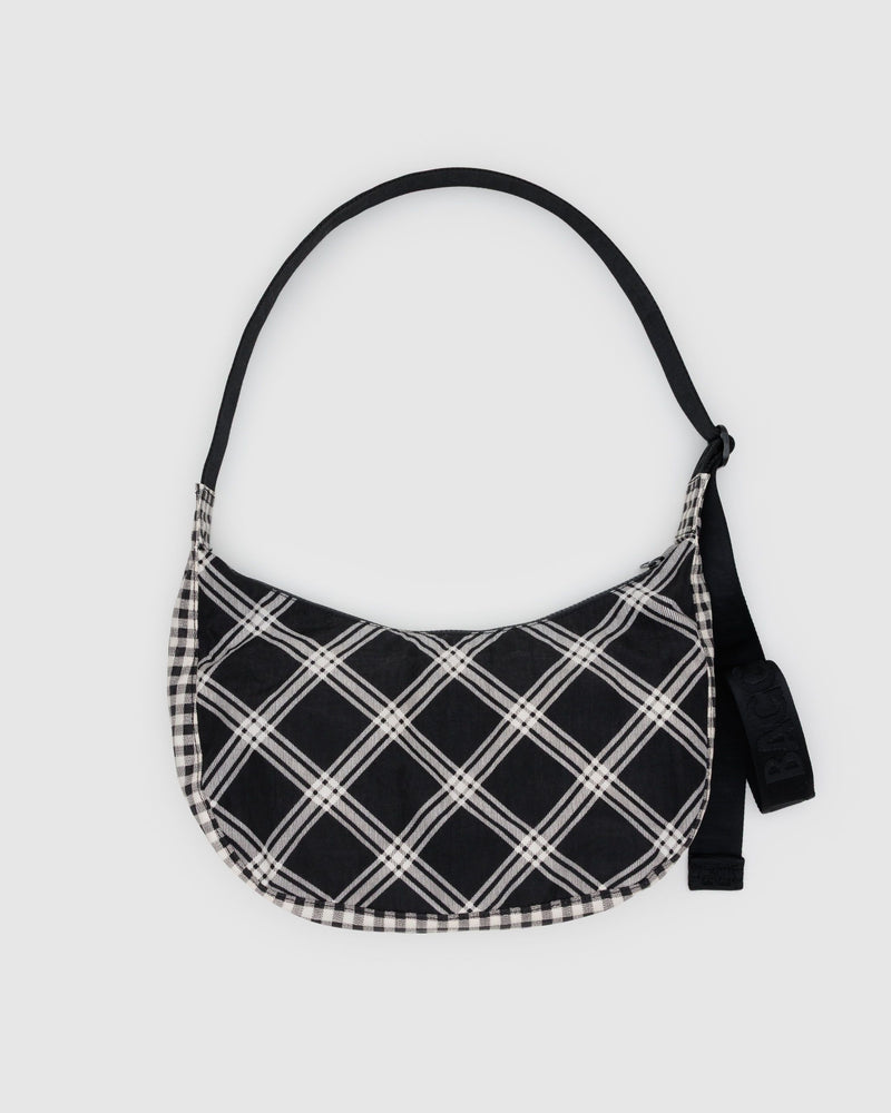 BAGGU Wholesale Cross Body Medium Nylon Crescent Bag - Mixed Plaid
