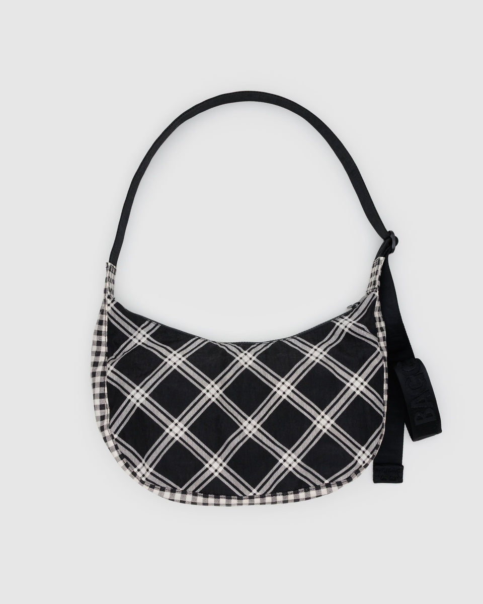BAGGU Wholesale Cross Body Medium Nylon Crescent Bag - Mixed Plaid