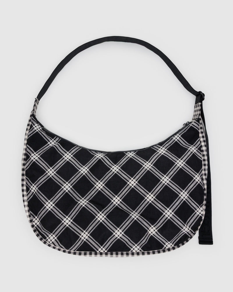 BAGGU Wholesale Cross Body Large Nylon Crescent Bag - Mixed Plaid