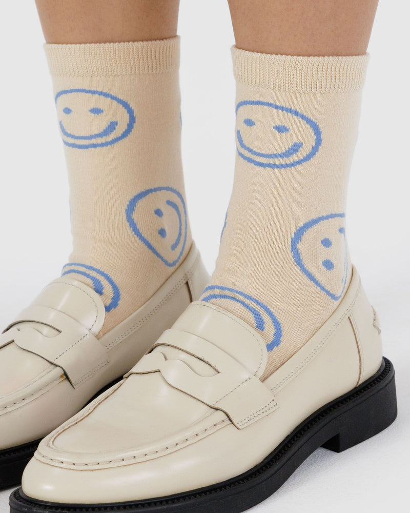 BAGGU Wholesale Socks Crew Sock - Ecru Periwinkle Happy