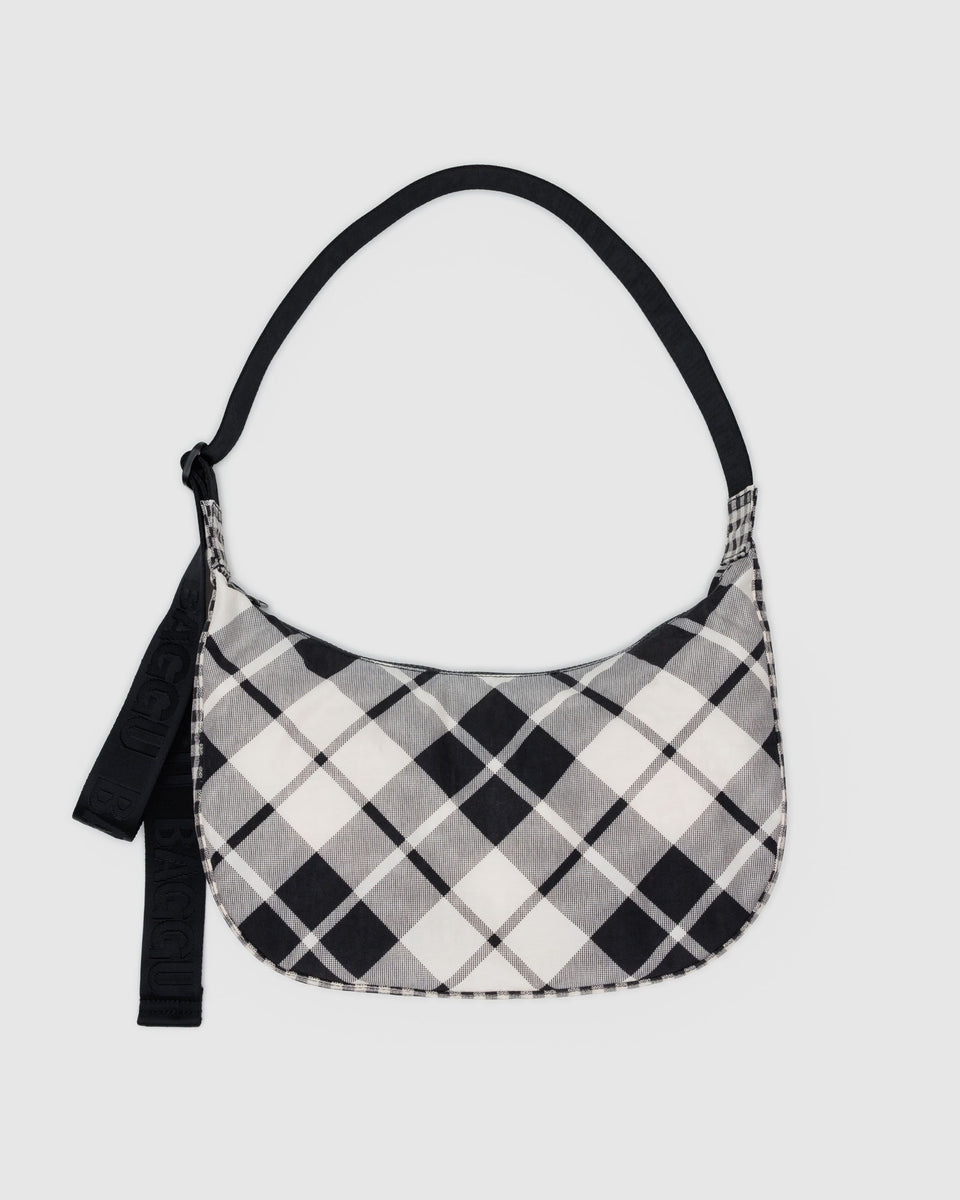 BAGGU Wholesale Cross Body Large Nylon Crescent Bag - Mixed Plaid