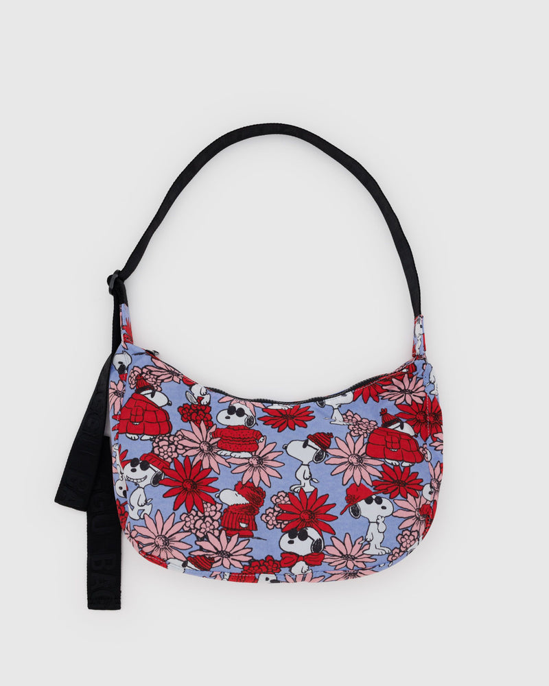 BAGGU Wholesale Cross Body Medium Nylon Crescent Bag - Floral Snoopy
