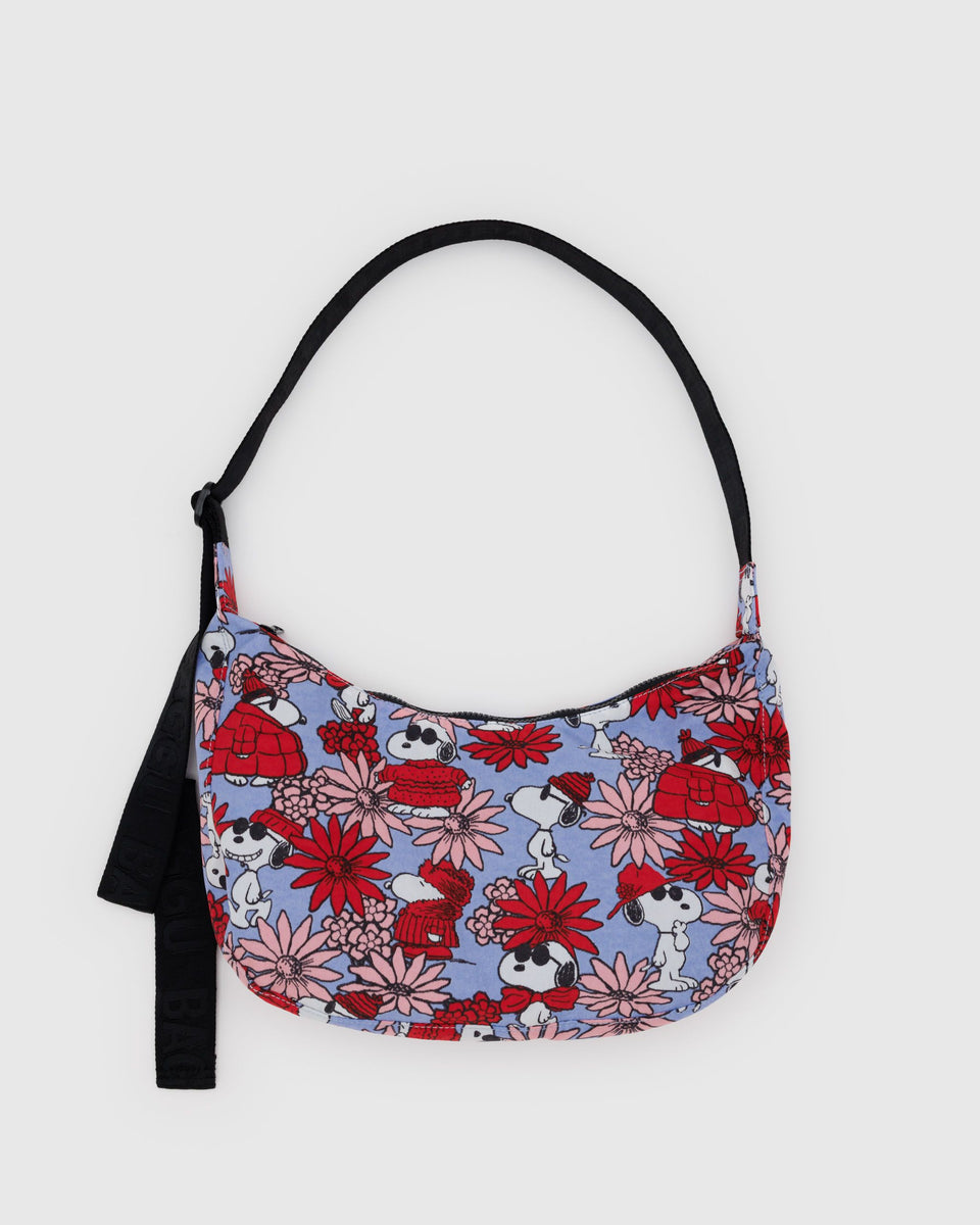 BAGGU Wholesale Cross Body Medium Nylon Crescent Bag - Floral Snoopy