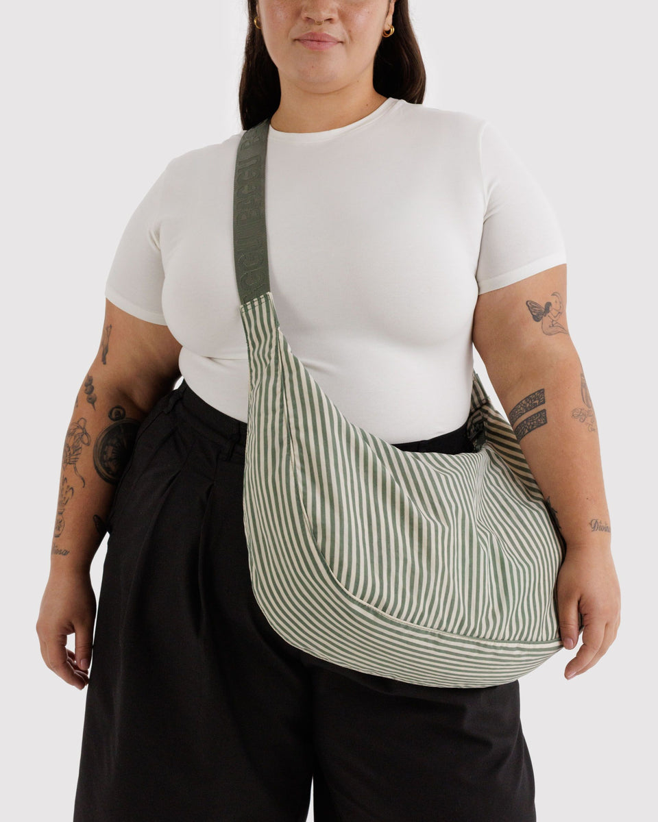 BAGGU Wholesale Cross Body Large Nylon Crescent Bag - Sage Stripe
