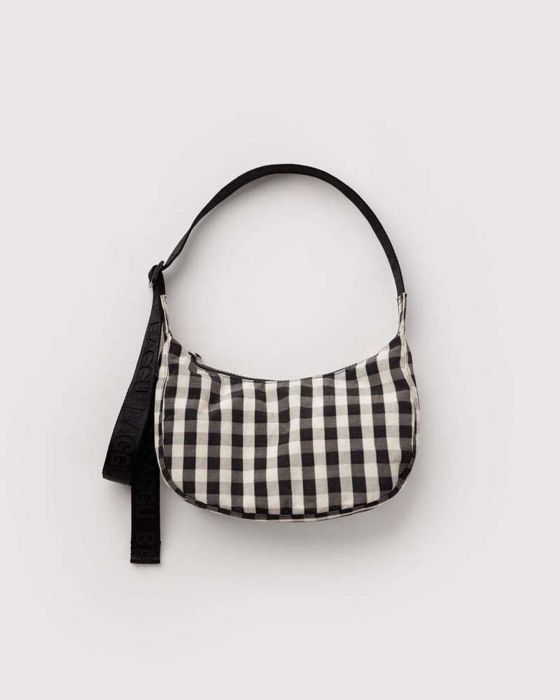 BAGGU Wholesale  Small Nylon Crescent Bag - Black and Cream Gingham