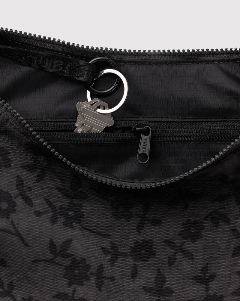 BAGGU Wholesale  Medium Nylon Crescent Bag - Charcoal Ditsy Floral