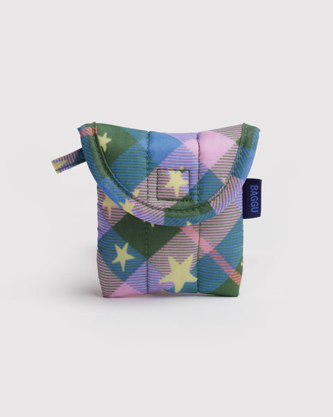BAGGU Wholesale Shop All Puffy Earbuds Case - Green Star Plaid