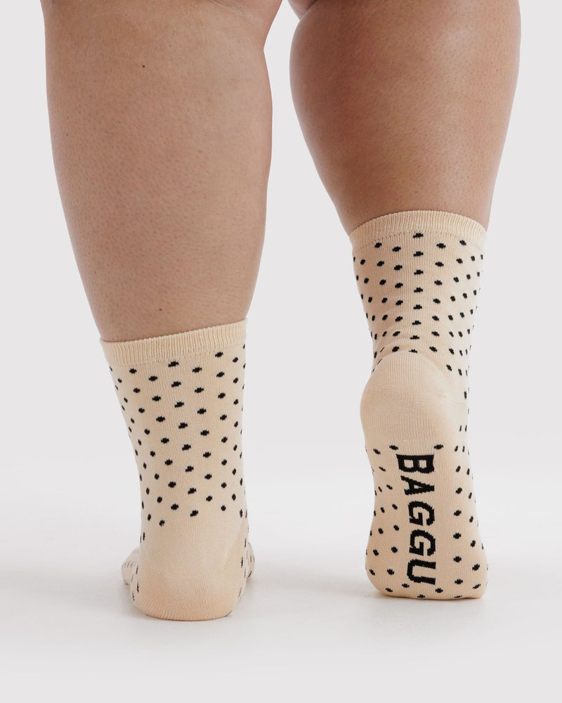 BAGGU Wholesale  Crew Sock - Micro Cream and Black Polka Dot