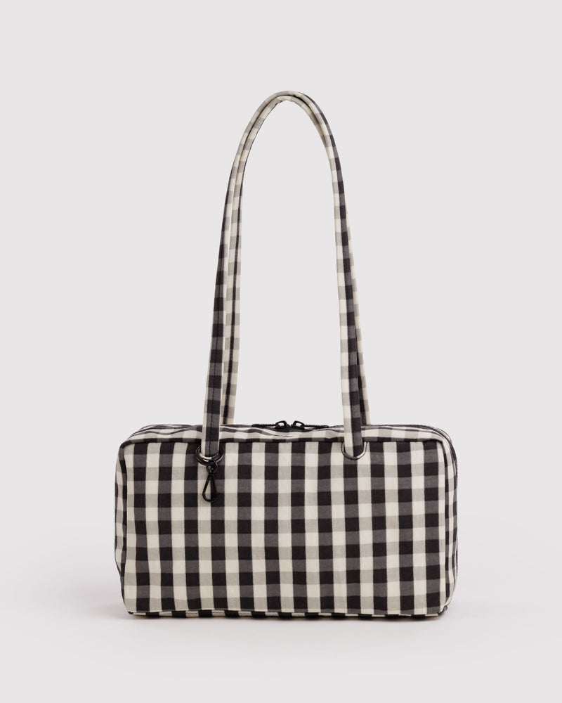 BAGGU Wholesale  Nylon Bowler Bag - Black and Cream Gingham