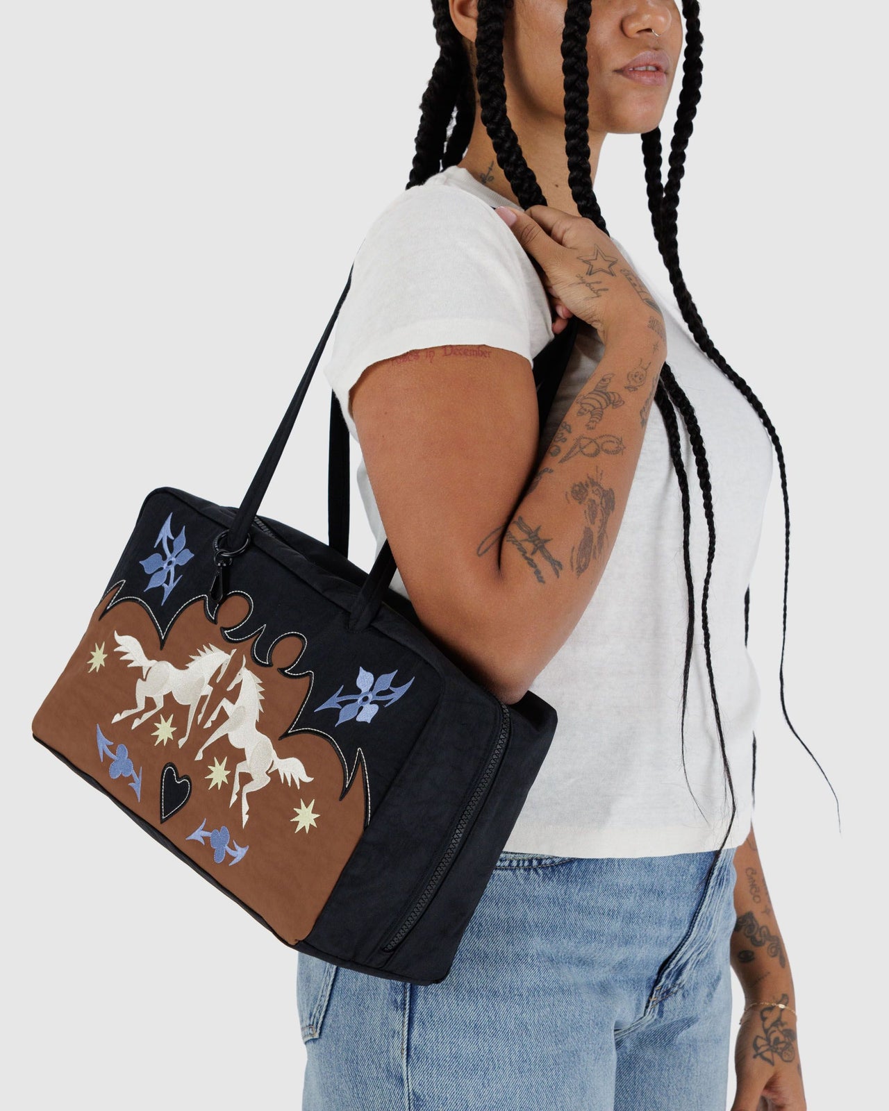 Medium Nylon Bowler Bag - Western Appliqué