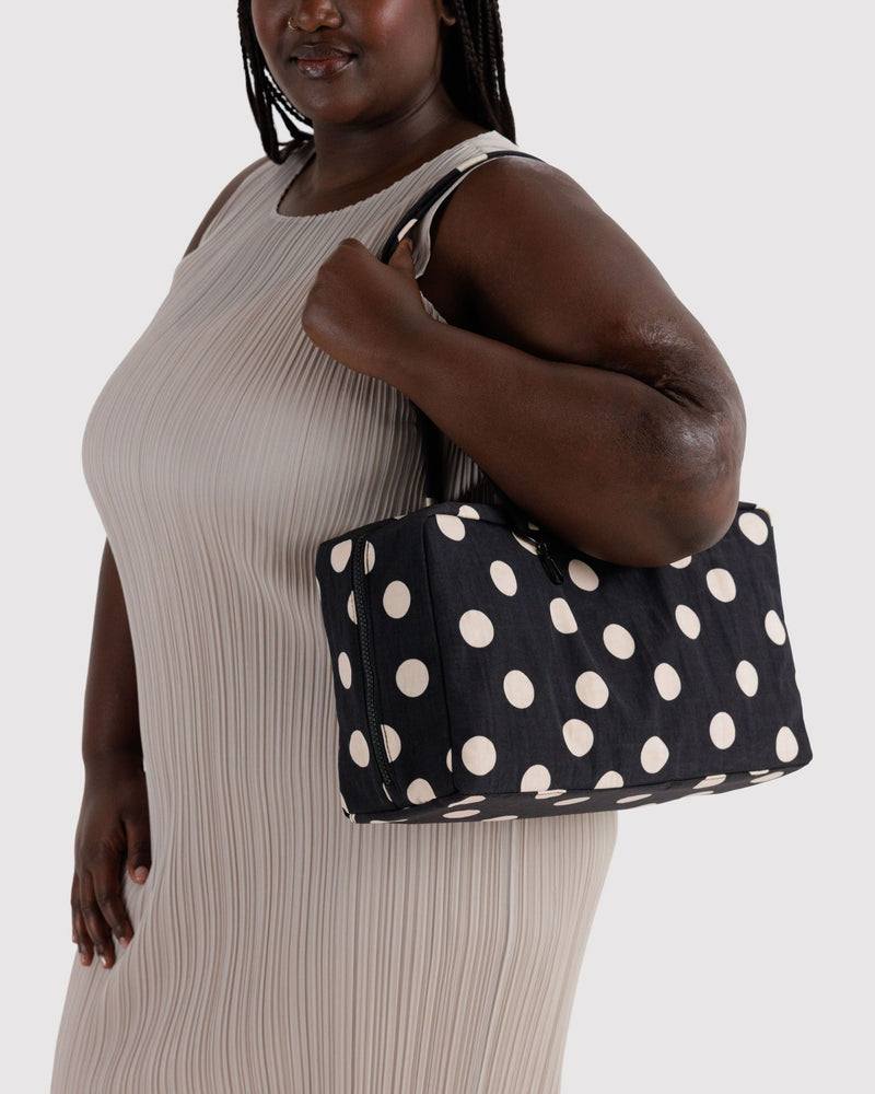 BAGGU Wholesale  Medium Nylon Bowler Bag - Black and Cream Polka Dot