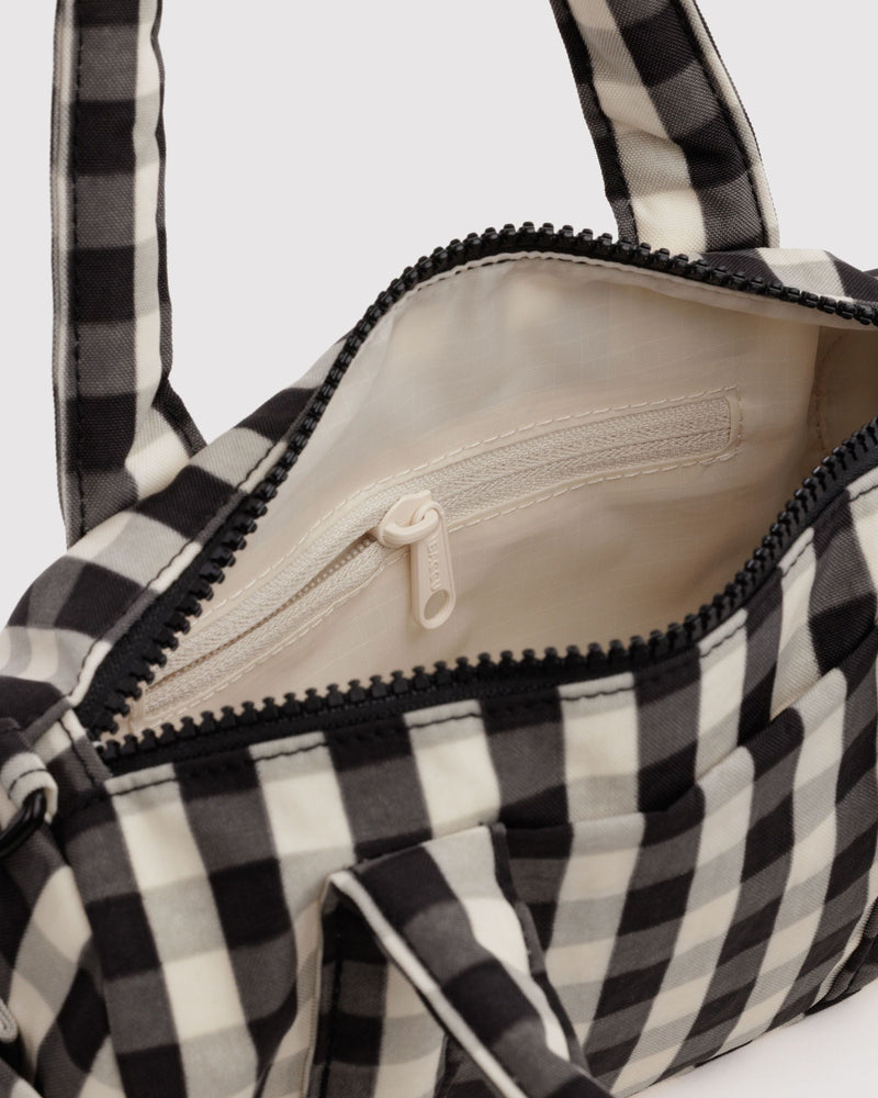 BAGGU Wholesale  Small Nylon Duffle Bag - Black and Cream Gingham