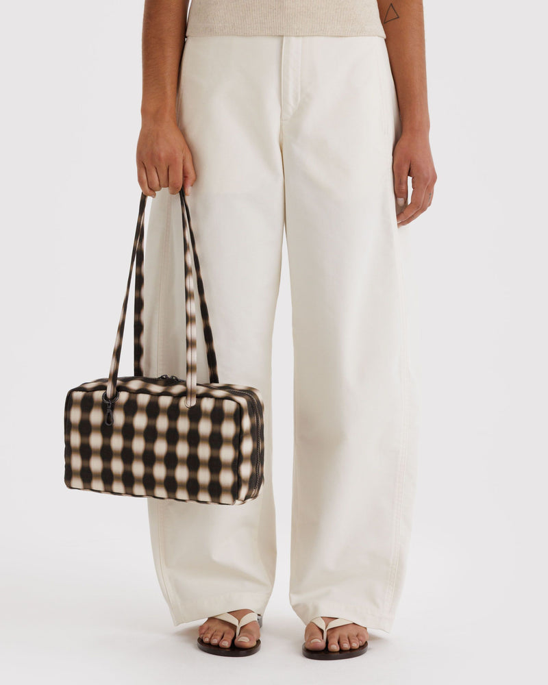 BAGGU Wholesale  Nylon Bowler Bag - Blurred Gingham Brown