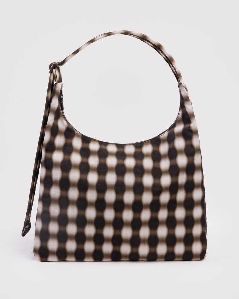 BAGGU Wholesale  Nylon Shoulder Bag - Blurred Gingham Brown