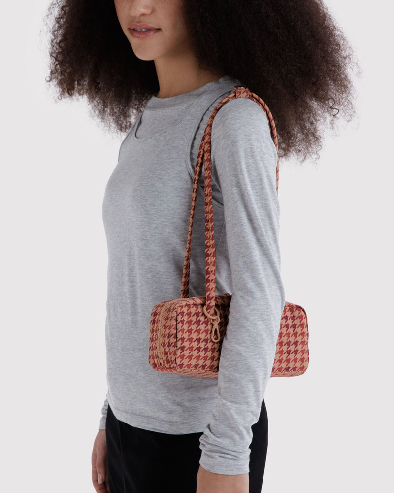 BAGGU Wholesale  Small Nylon Bowler Bag - Tan Houndstooth