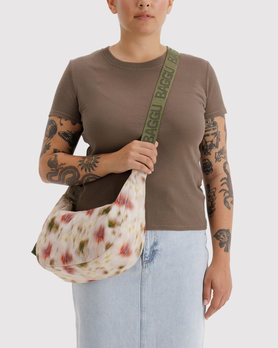 BAGGU Wholesale Cross Body Medium Nylon Crescent Bag - Abstract Floral