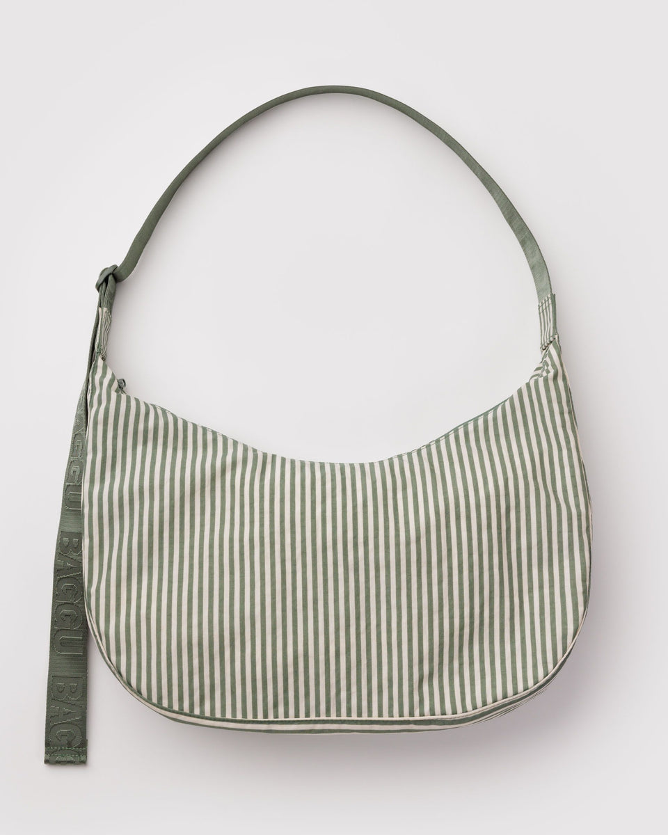 BAGGU Wholesale Cross Body Large Nylon Crescent Bag - Sage Stripe