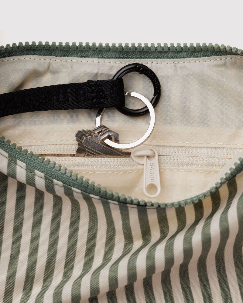 BAGGU Wholesale  Small Nylon Crescent Bag - Sage Stripe