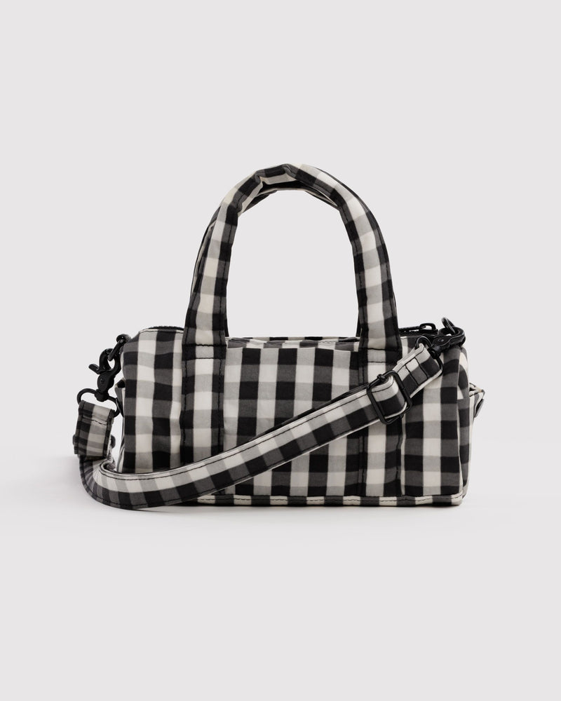 BAGGU Wholesale  Small Nylon Duffle Bag - Black and Cream Gingham