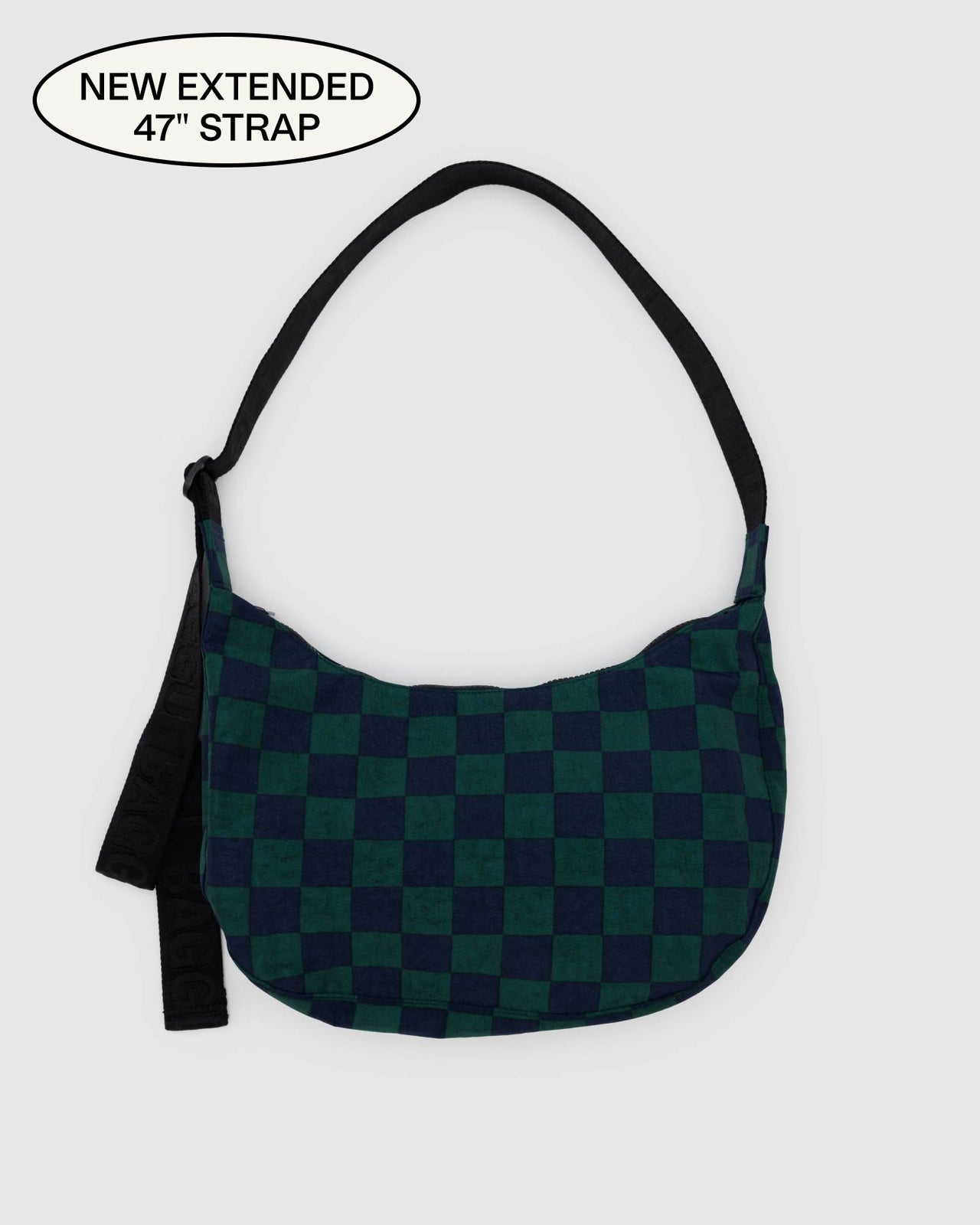 Medium Nylon Crescent Bag - Navy Green Check FA24