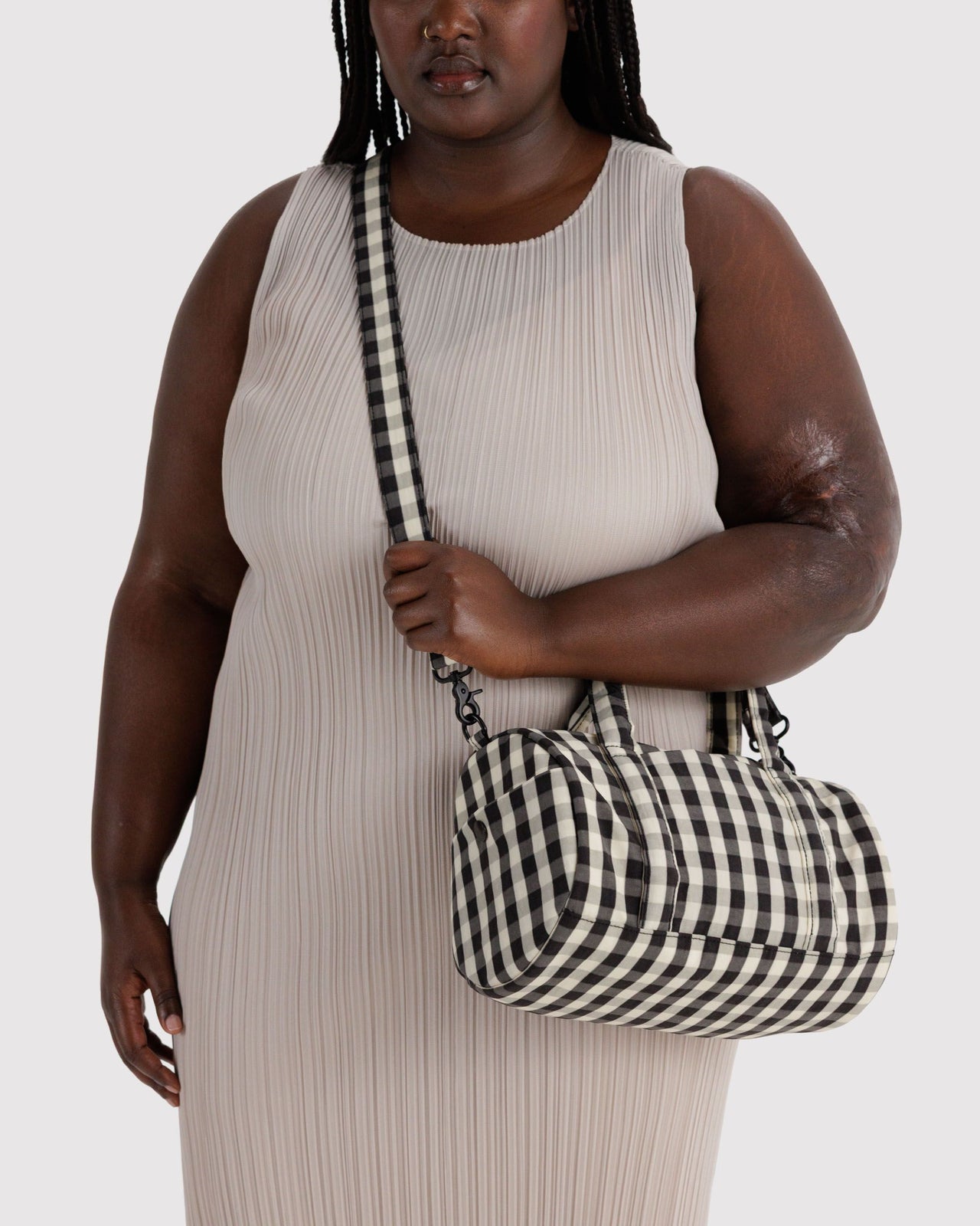 Nylon Duffle Bag - Black and Cream Gingham
