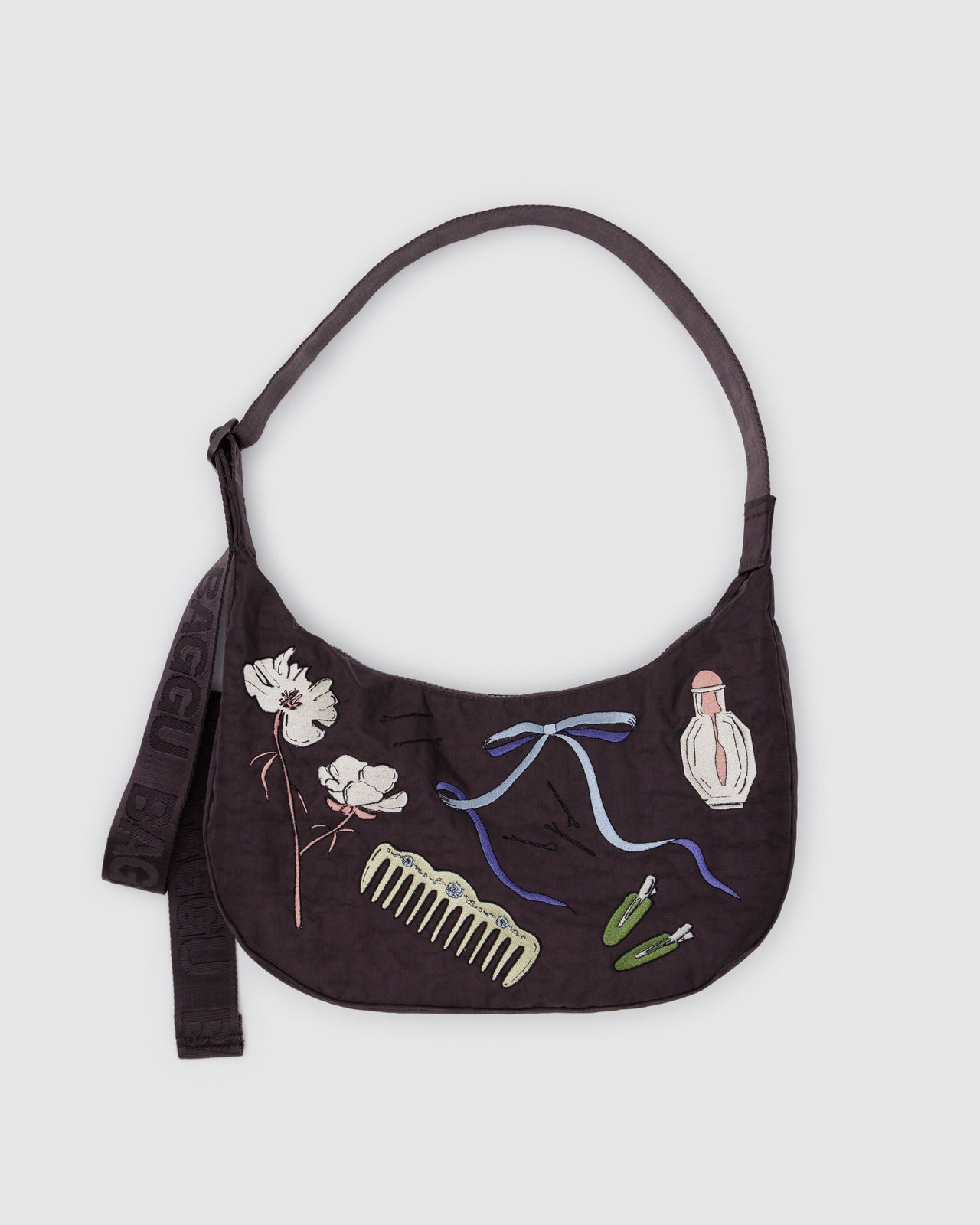 Medium Nylon Crescent Bag - Embroidered Get Ready With Me