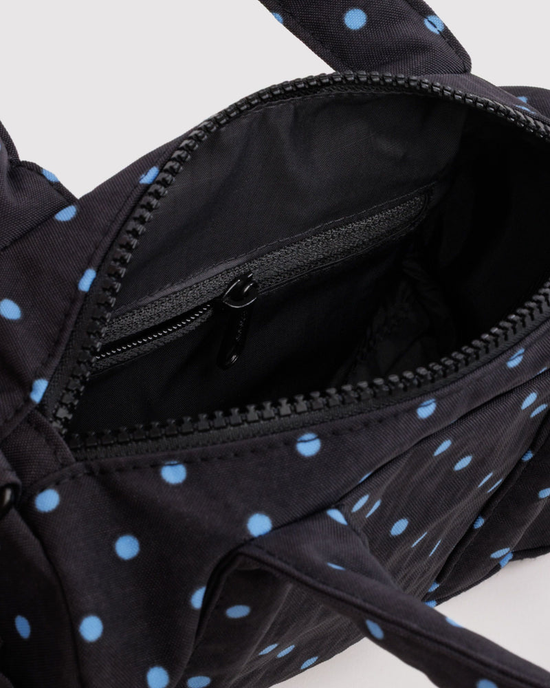BAGGU Wholesale  Small Nylon Duffle Bag - Black and Sky Blue Micro Dot