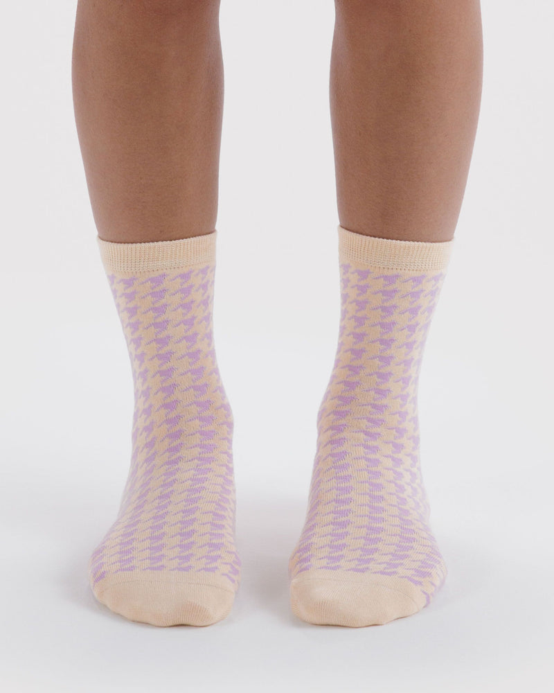BAGGU Wholesale  Crew Sock - Pink Houndstooth