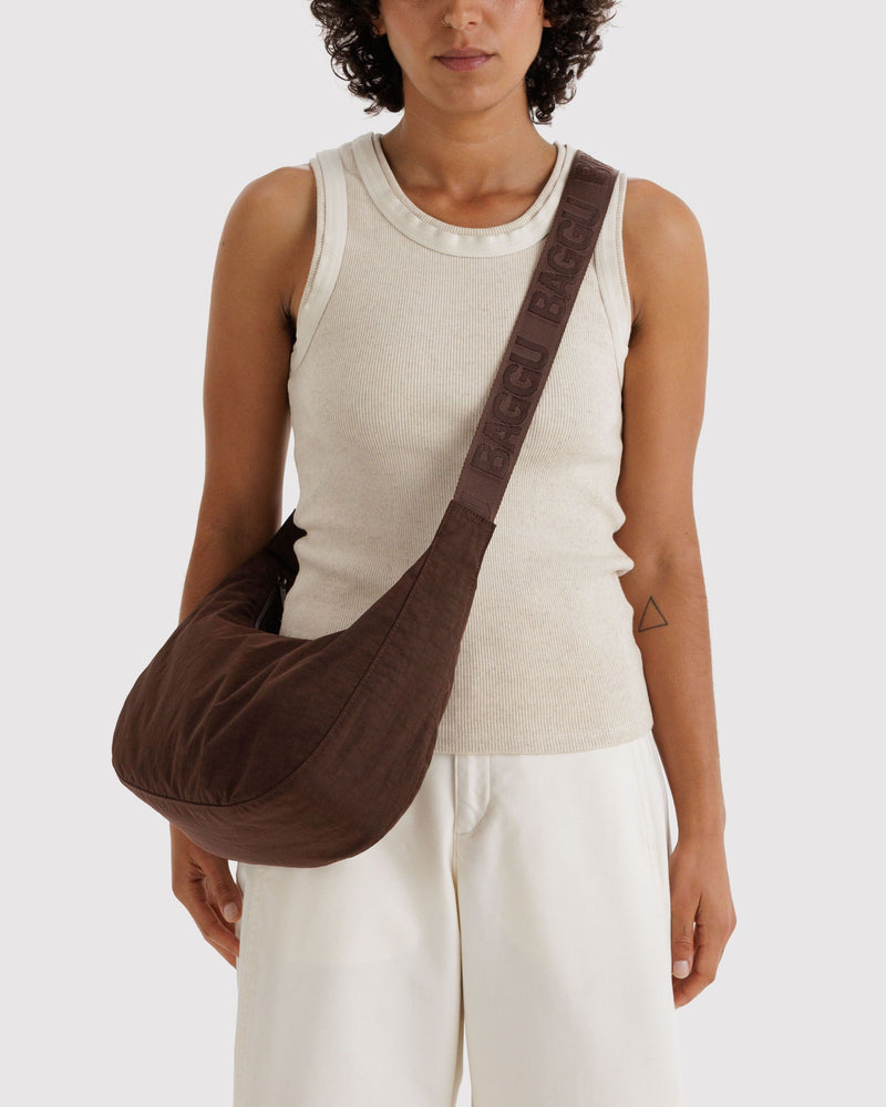 BAGGU Wholesale Cross Body Medium Nylon Crescent Bag - Coffee