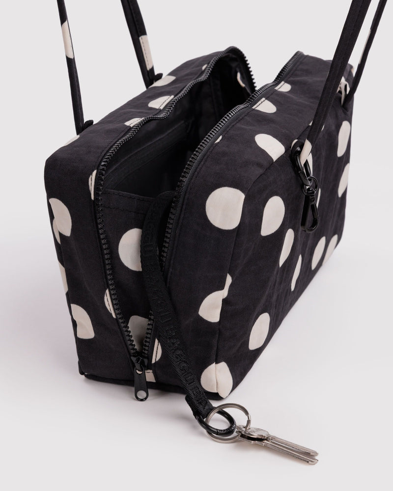 BAGGU Wholesale  Nylon Bowler Bag - Black and Cream Polka Dot