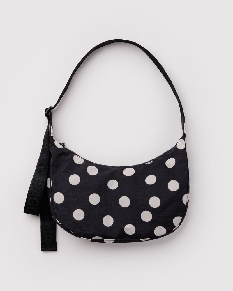 BAGGU Wholesale  Medium Nylon Crescent Bag - Black and Cream Polka Dot