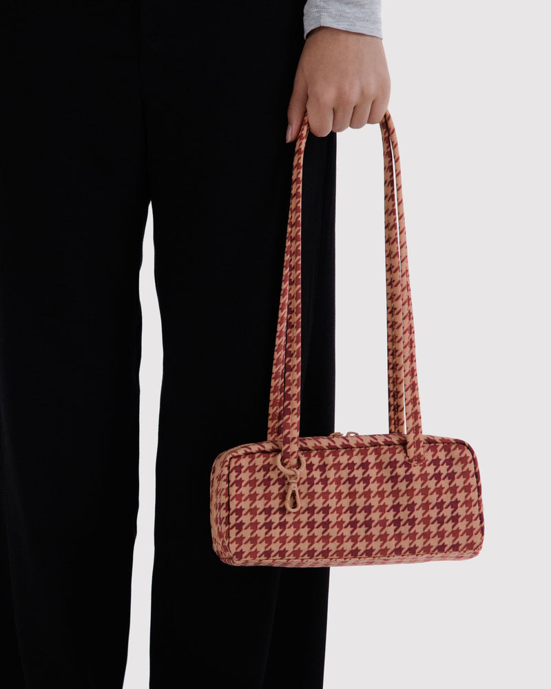 BAGGU Wholesale  Small Nylon Bowler Bag - Tan Houndstooth