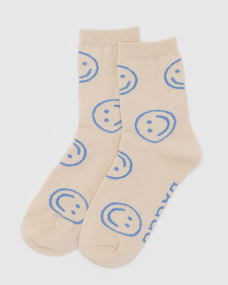 BAGGU Wholesale Socks Crew Sock - Ecru Periwinkle Happy