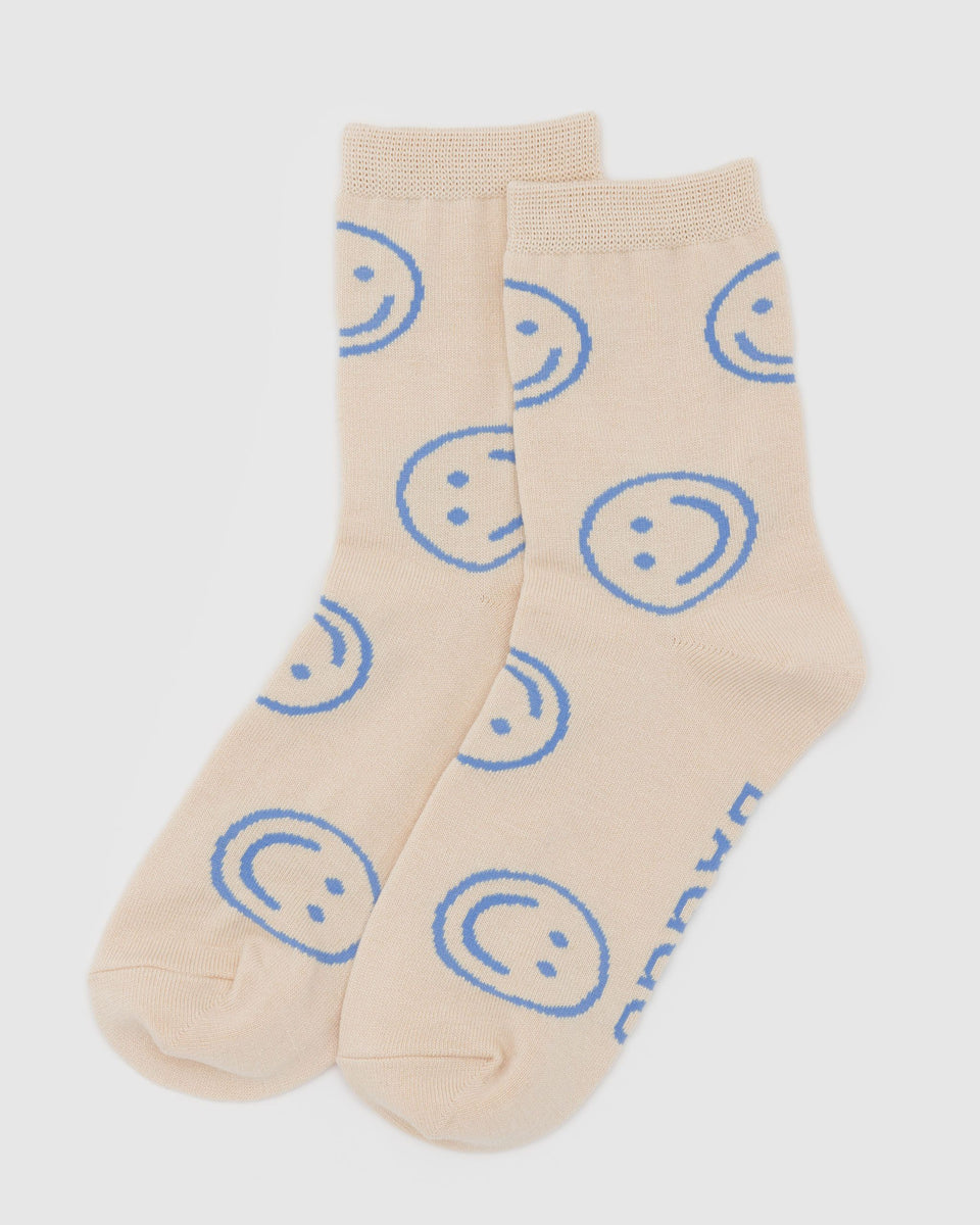 BAGGU Wholesale Socks Crew Sock - Ecru Periwinkle Happy