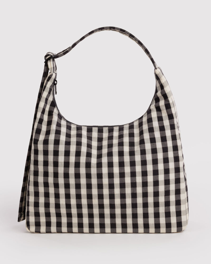 BAGGU Wholesale  Nylon Shoulder Bag - Black and Cream Gingham