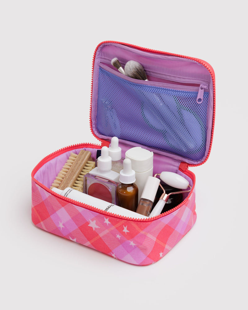 BAGGU Wholesale  Small Cosmetic Case - Pink Star Plaid