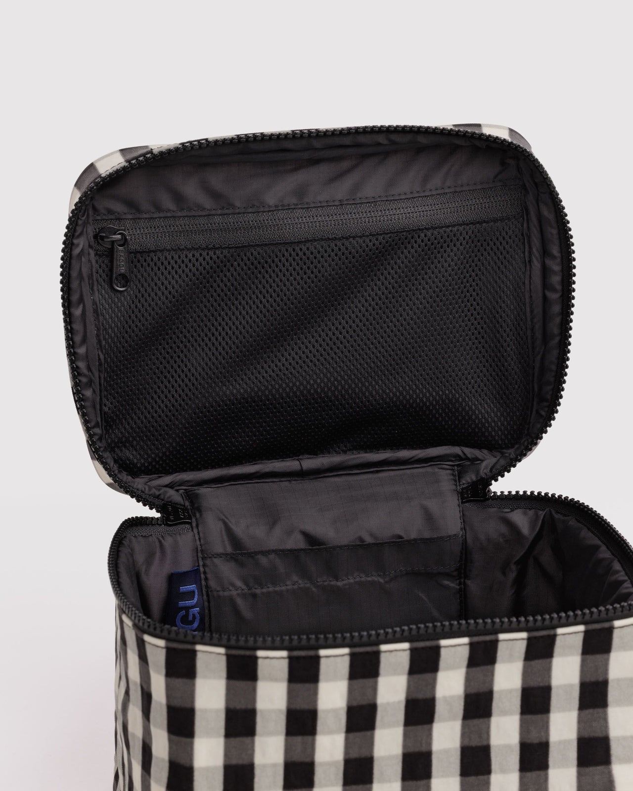 Large Cosmetic Case - Black and Cream Gingham