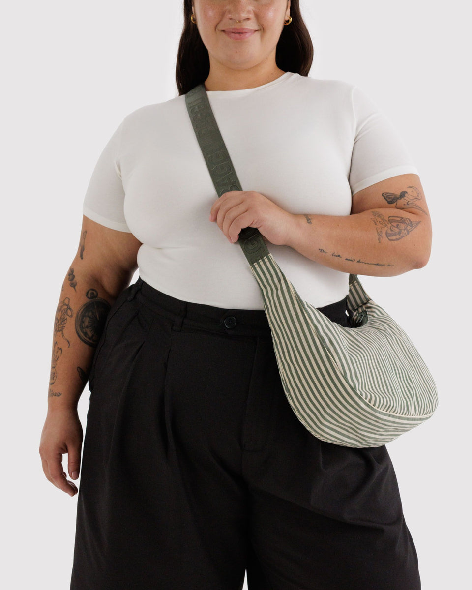 BAGGU Wholesale Cross Body Medium Nylon Crescent Bag - Sage Stripe
