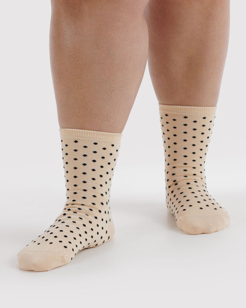 BAGGU Wholesale  Crew Sock - Micro Cream and Black Polka Dot