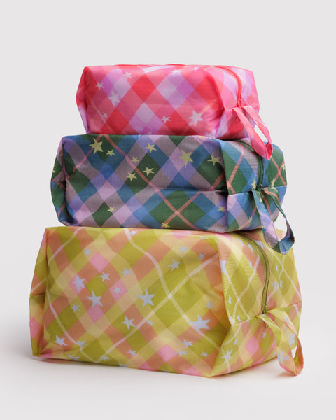 BAGGU Wholesale Travel 3D Zip Set - Star Plaid