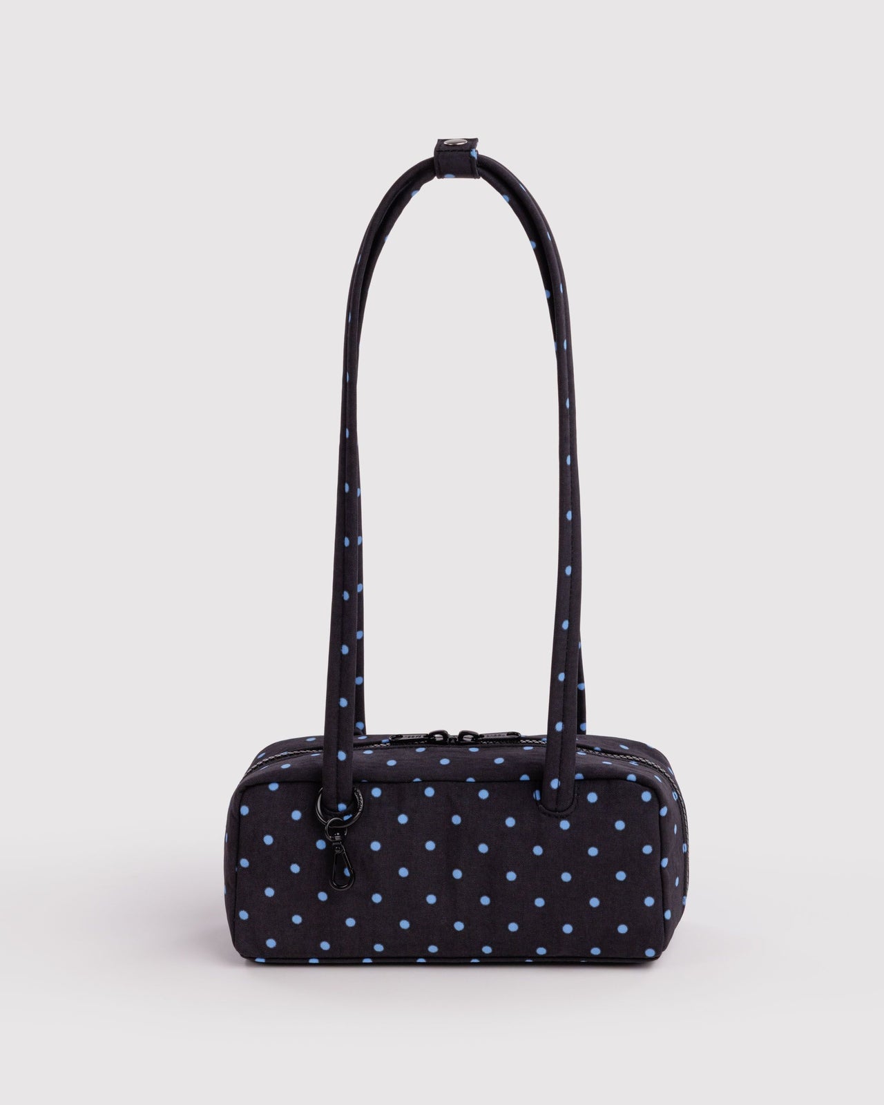 Small Nylon Bowler Bag - Black and Sky Blue Micro Dot