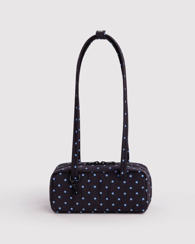 BAGGU Wholesale  Small Nylon Bowler Bag - Black and Sky Blue Micro Dot