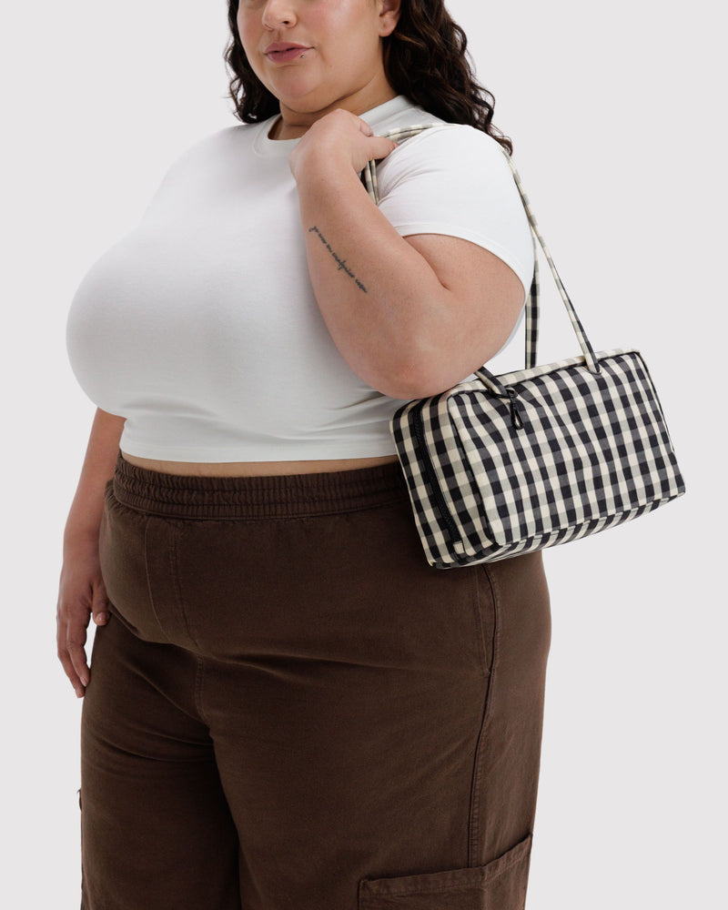 BAGGU Wholesale  Nylon Bowler Bag - Black and Cream Gingham