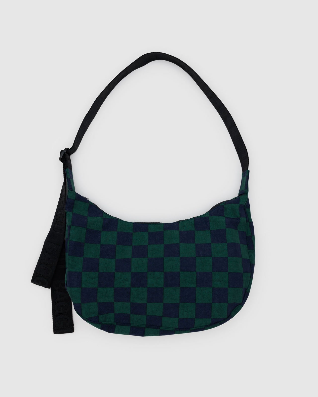 Medium Nylon Crescent Bag - Navy Green Check FA24