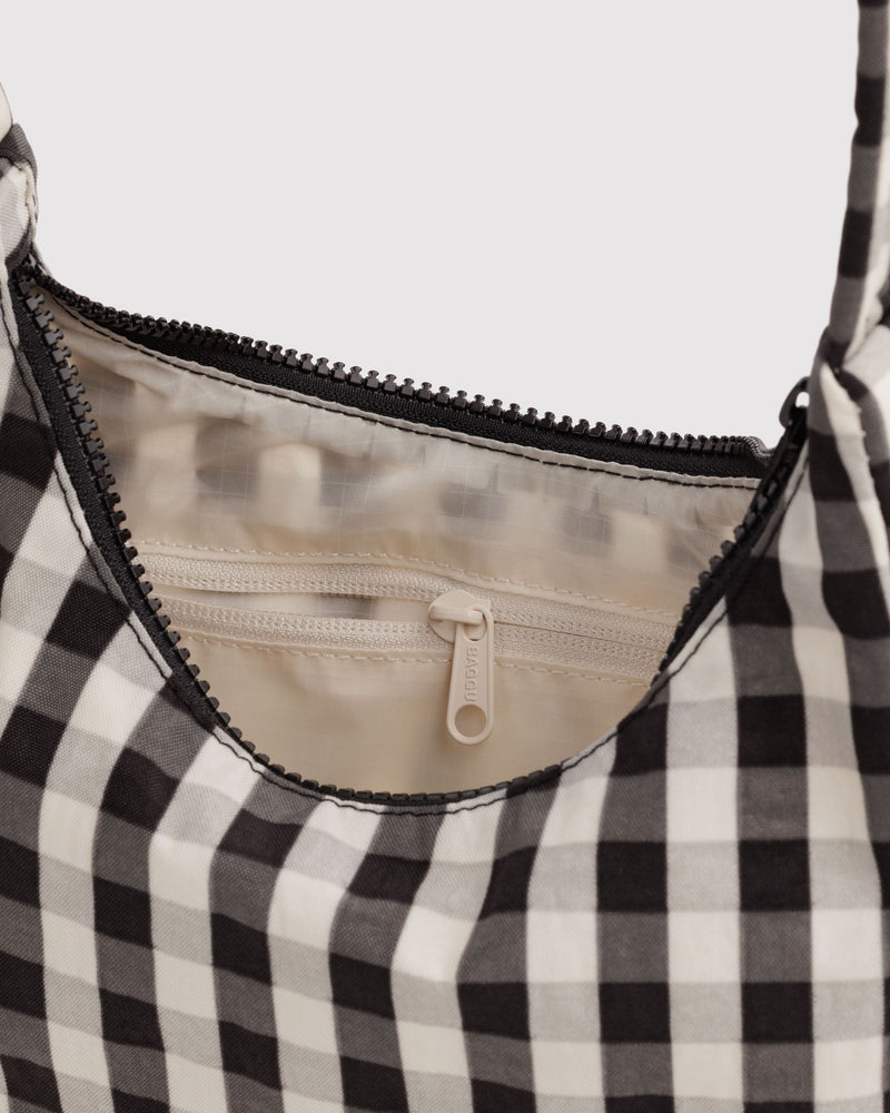 BAGGU Wholesale  Mini Nylon Shoulder Bag - Black and Cream Gingham